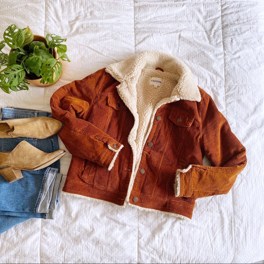 Vigoss Rust Corduroy Sherpa Trucker Jacket S